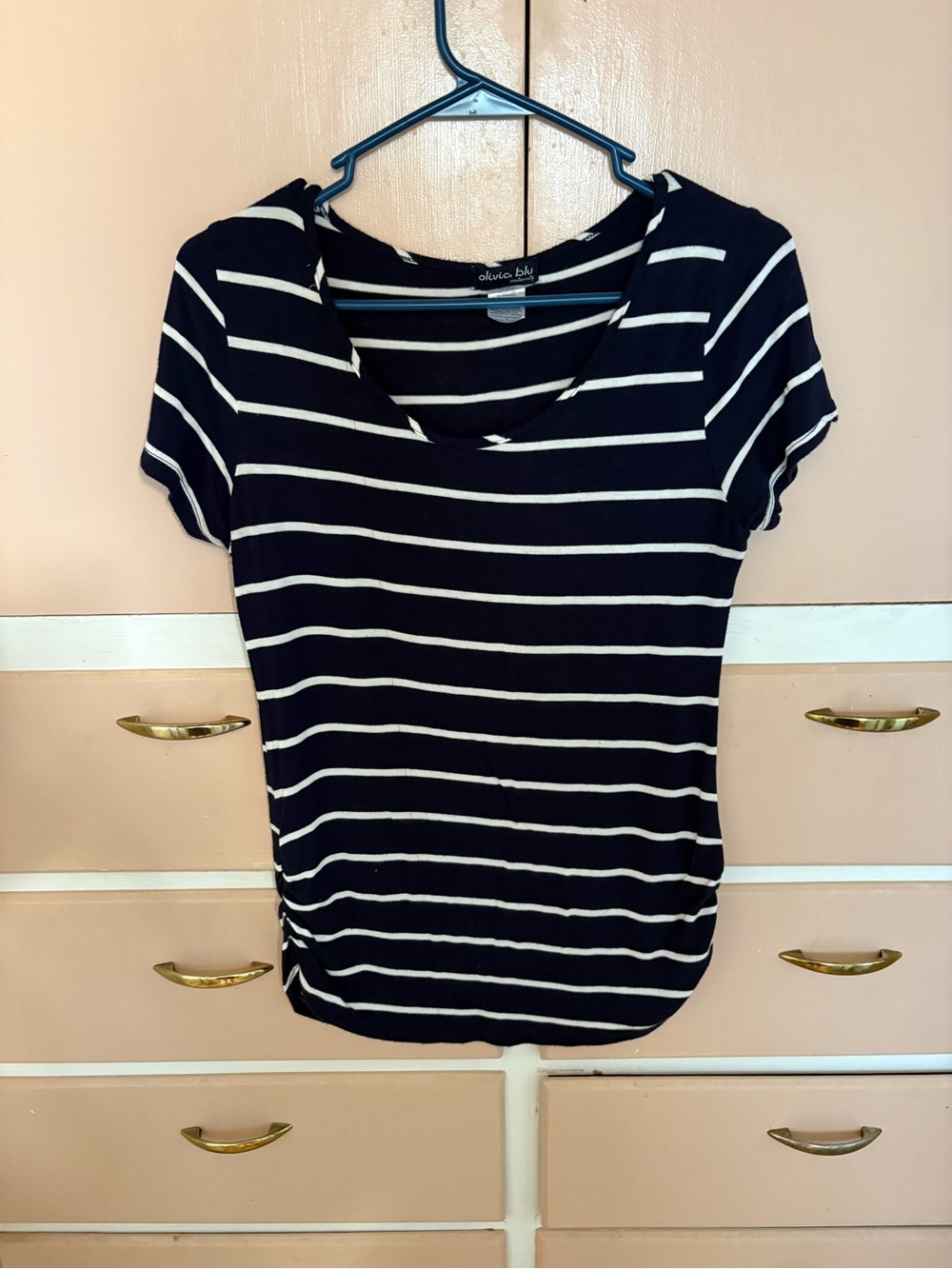 Olivia Blu Black & White Striped Short Sleeve Scoop Neck Tee